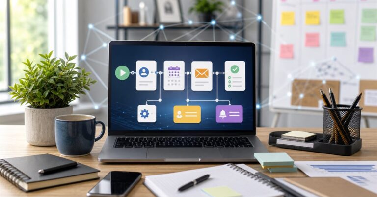 Abstract service business automation workflow on a professional desk