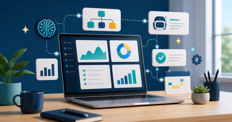 Abstract AI tools dashboard for small business automation workflows